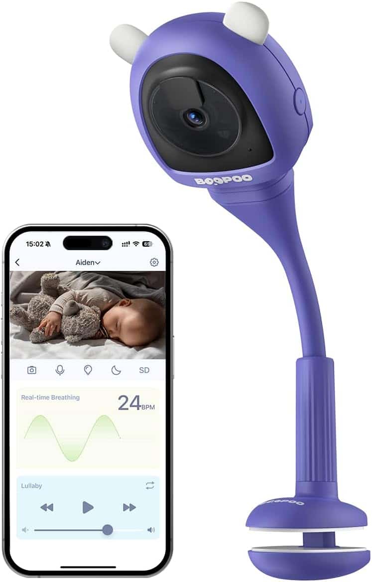Baby Camera Monitor for AI Solution for Breathing Tracker, Wireless Baby Monitor with Camera & Audio Viedo 2K, Night Vision, Smartphone App, 2-Way Audio, Soothing Sound, No Monthly Fee(Crib Mount)