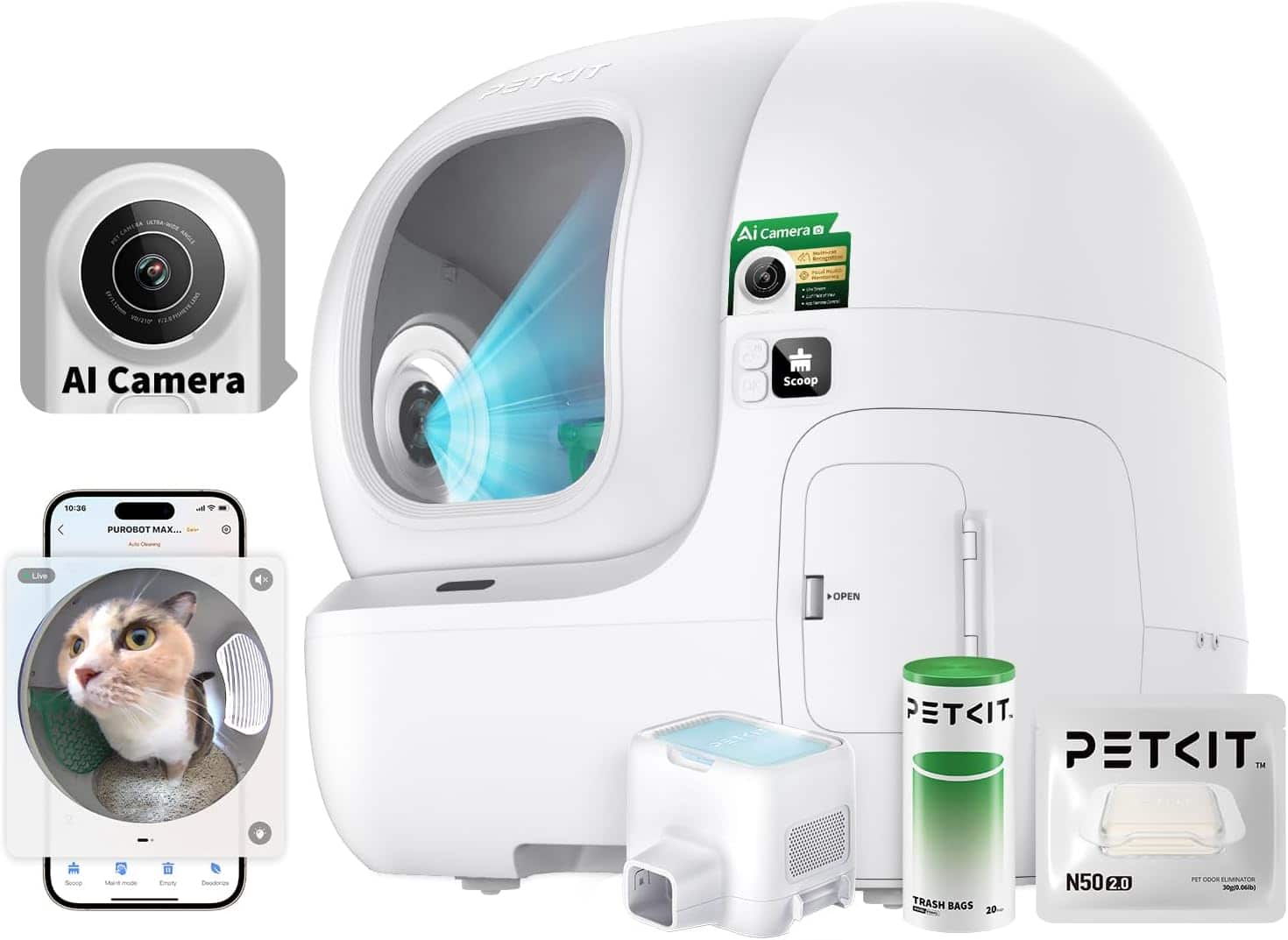 PETKIT Self Cleaning Cat Litter Tray with AI Camera