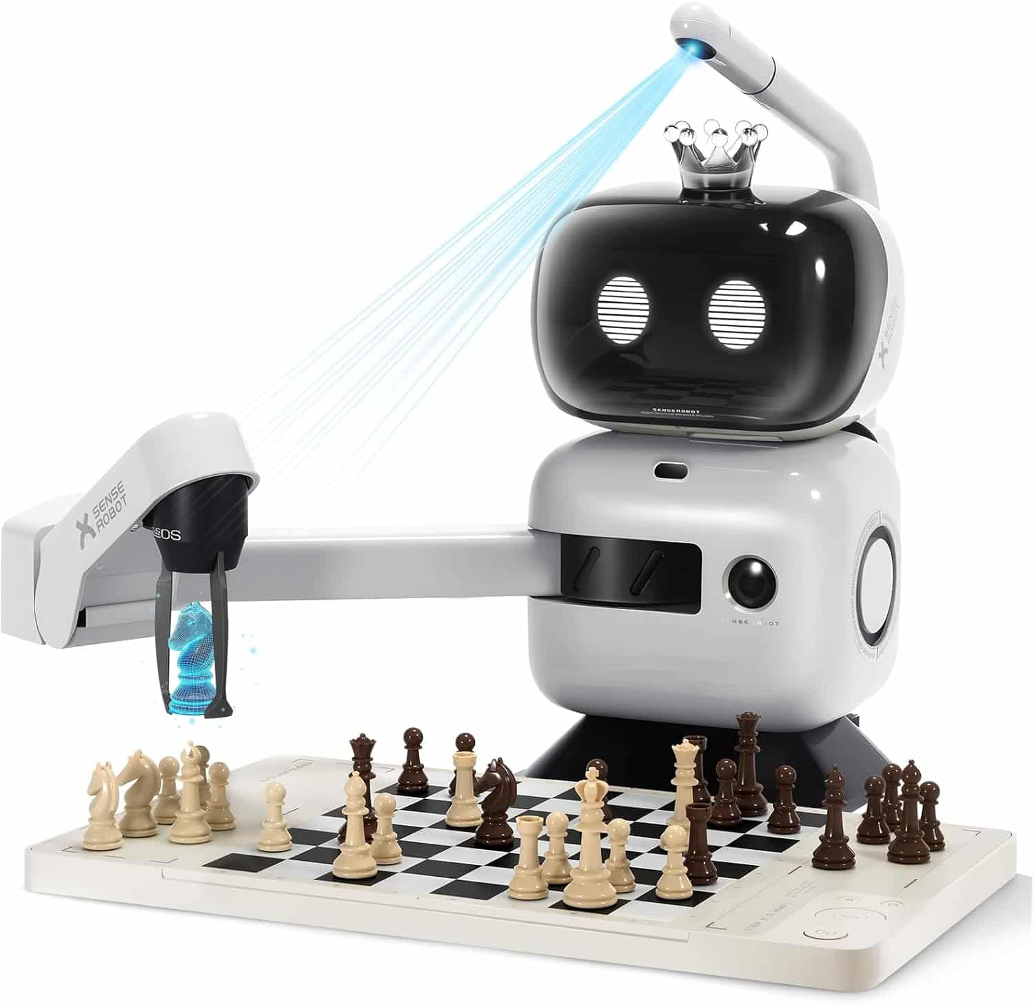 Sense Robot AI Chess Robot with Robotic Arm – 25 AI Levels, 1200+ Exercises, Endgame Trainer, Classic Game Replay, Voice Coaching, Lichess Integration, App Sync, For All Skill Levels