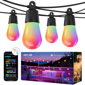 Lepro ZB1 AI Christmas Outdoor String Lights 30m, Smart Festoon Lights Outdoor Waterproof IP65, Warm White & RGB Colour Changing, Personalized AI Lighting Designer, Works with Alexa, 2.4G WiFi
